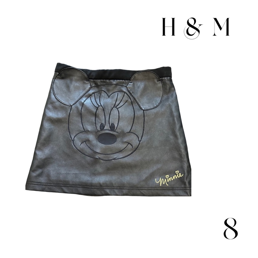 NWOT Disney adjustable waist black H&M MINNIE MOUSE PLEATHER SKIRT size 8 new